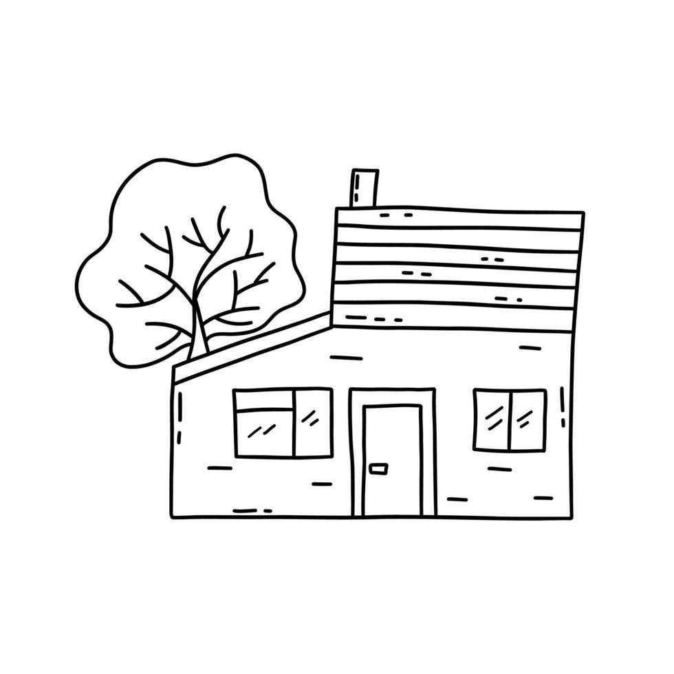 ongebruikelijk weinig huis met boom. vector tekening