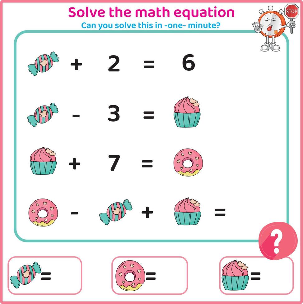 kinderen leerzaam tellen spel. wiskunde werkzaamheid voor kinderen. oplossen vergelijking. logica werkblad. uitdaging taken. Valentijnsdag dag wiskunde werkblad. vector