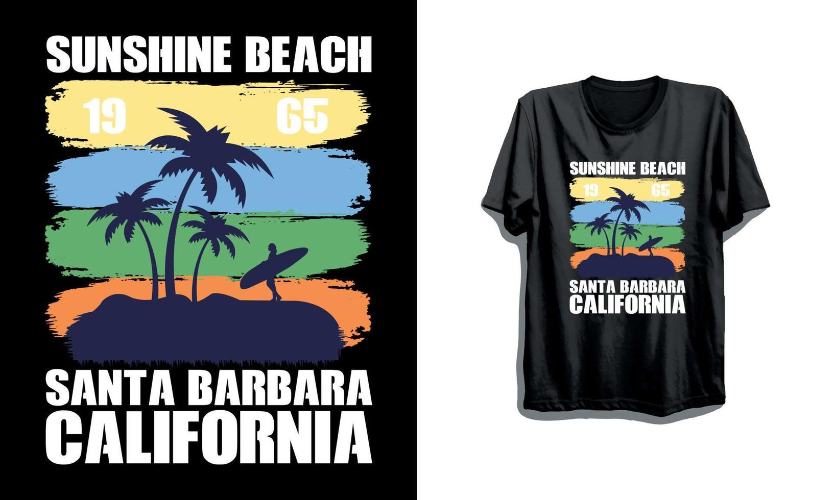 zonneschijn strand 1965 de kerstman Barbara Californië, kant elegant t-shirt en kleding modieus ontwerp met palm bomen silhouetten, typografie, afdrukken, vector illustratie. globaal stalen.