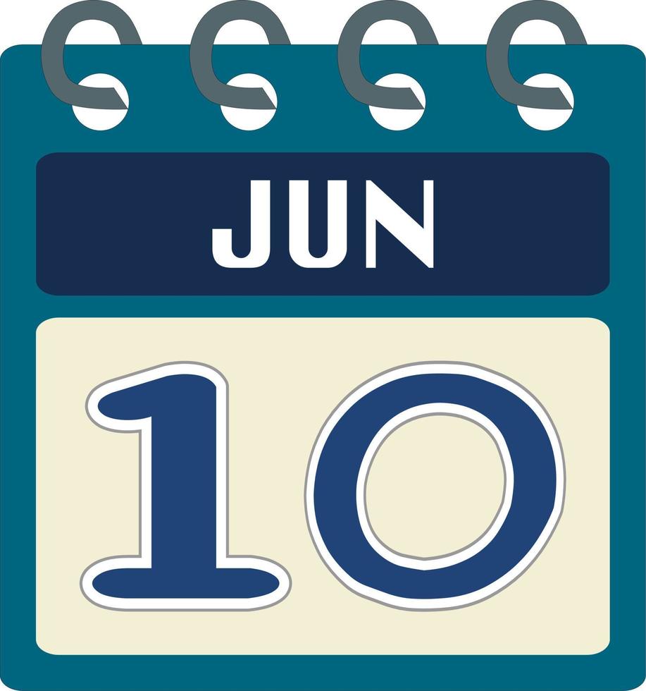 vlak icoon kalender 10 van juni. datum, dag en maand. vector illustratie . blauw taling groen kleur spandoek. 10 juni. 10e van juni. vrij vector.