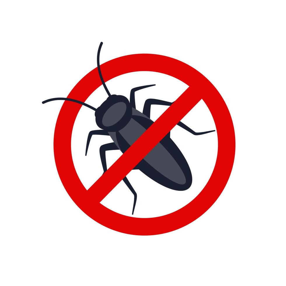 anti kakkerlak, plaag controle. hou op insecten teken. silhouet van kakkerlak in rood verbiedend cirkel, vector illustratie.