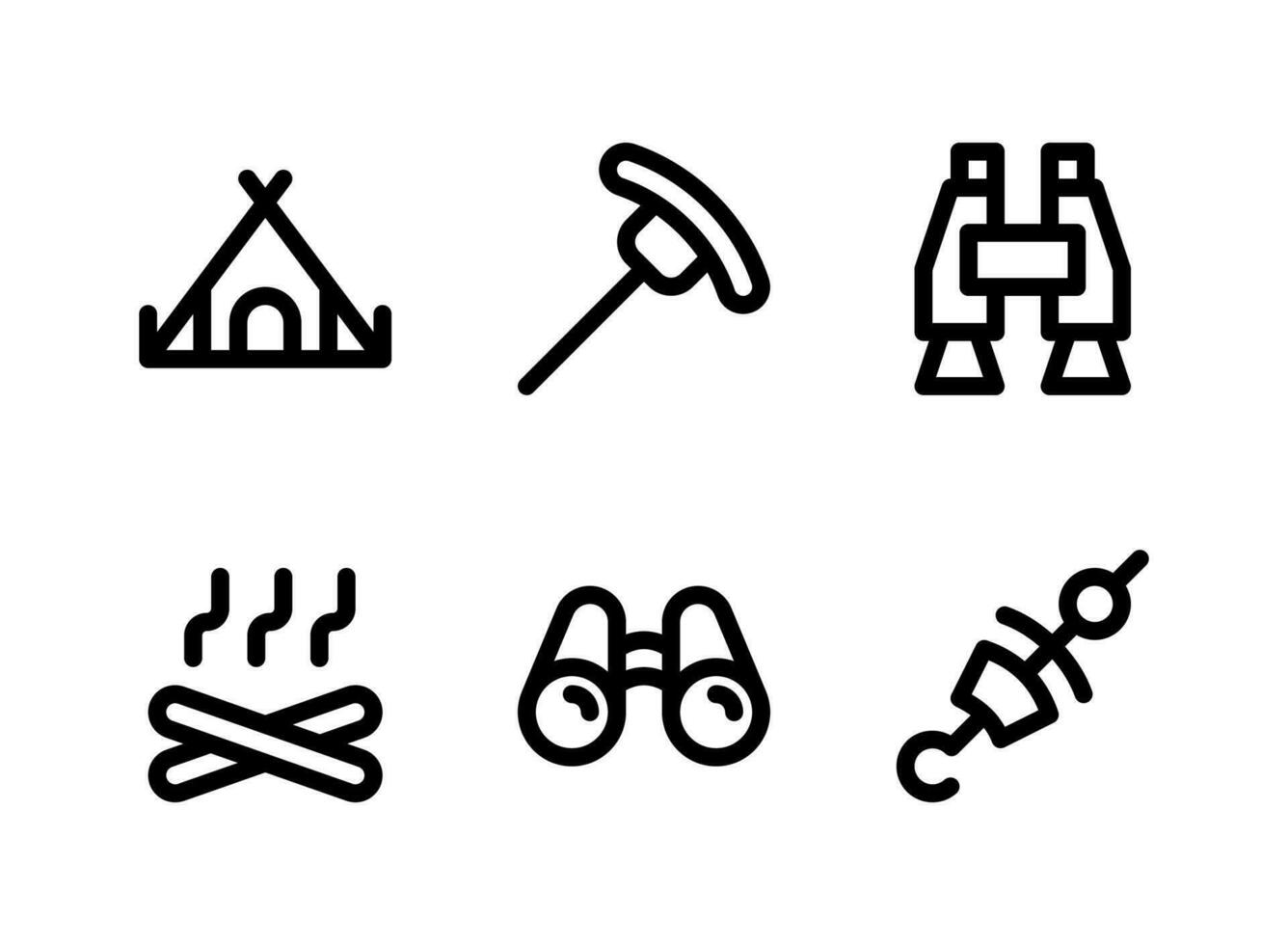 eenvoudige set van camping gerelateerde vector lijn iconen