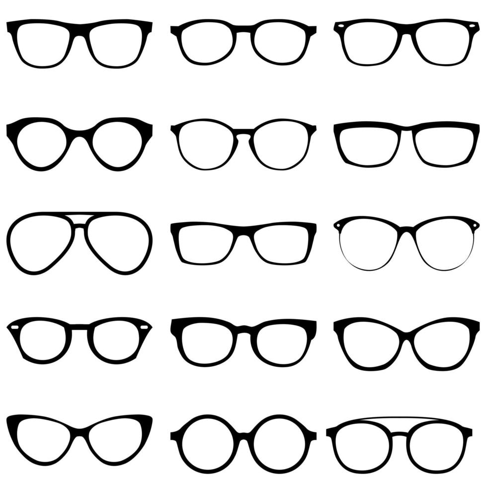 zwart silhouetten van verschillend bril vector pictogrammen Aan een wit achtergrond
