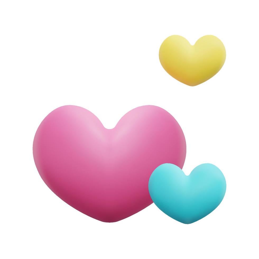 3d harten icoon vector. geïsoleerd Aan wit achtergrond. 3d hart, liefde en Valentijn concept. tekenfilm minimaal stijl. 3d hart icoon vector geven illustratie.