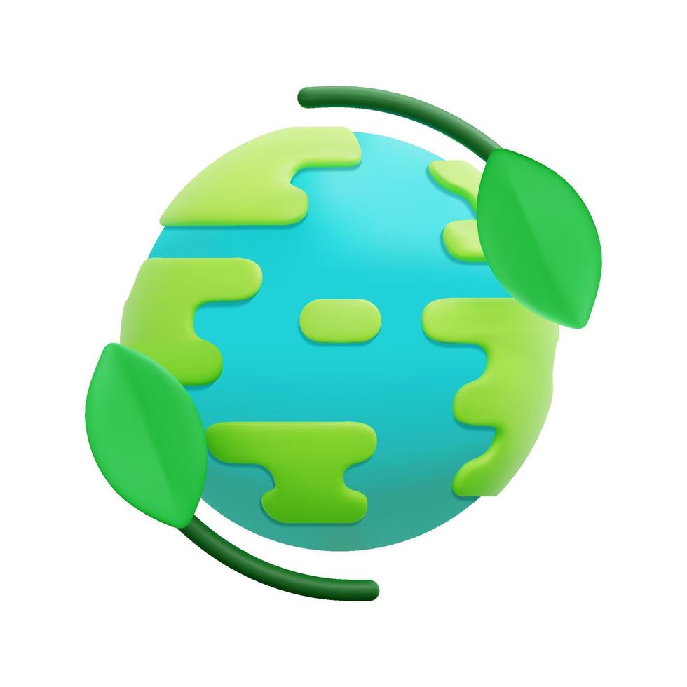 3d wereld ecologie icoon vector. 3d groen aarde planeet concept, icoon, wereld ecologie, natuur globaal beschermen, logo eco omgeving, wereldbol met bladeren. 3d icoon vector geven illustratie.