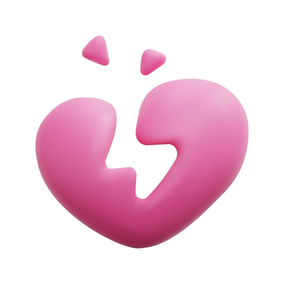 3d gebroken hart icoon vector. geïsoleerd Aan wit achtergrond. 3d hart, liefde en Valentijn concept. tekenfilm minimaal stijl. 3d hart icoon vector geven illustratie.