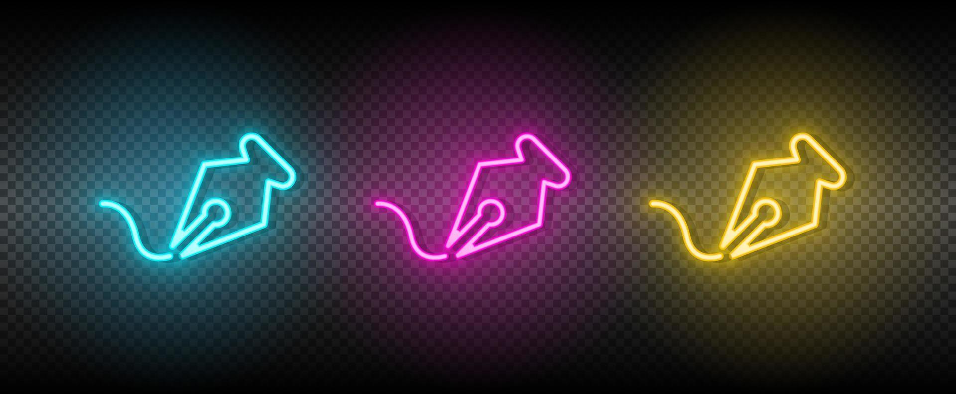 pen, vrije vorm vector icoon geel, roze, blauw neon set. gereedschap vector icoon Aan donker achtergrond