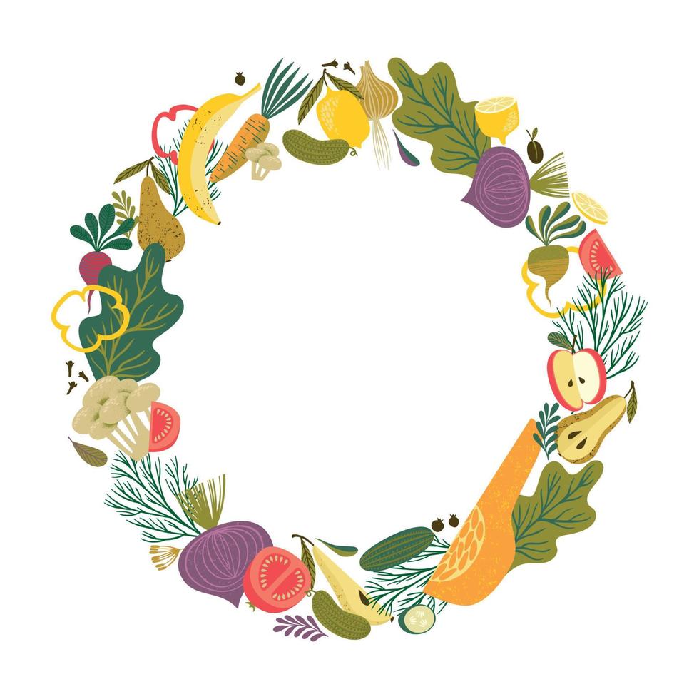 vector kader met fruit en groenten. gezond voedsel illustratie. geïsoleerd element ontwerp