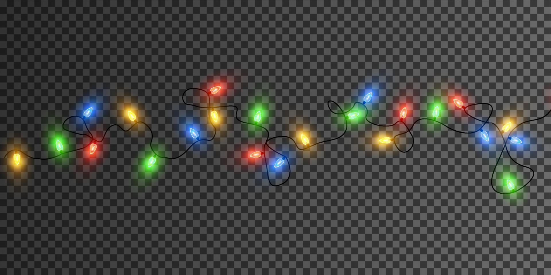 Kerstmis lichten. kleurrijk Kerstmis slingers. vector rood, geel, blauw en groen gloed licht bollen Aan draden geïsoleerd.