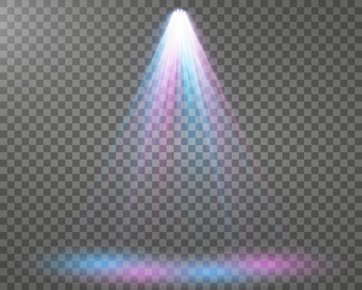 schijnwerpers. divers vormen van licht, blauw kleur. stadium projector. stadium achtergrond, Amerikaans spotlight straal. licht Effecten. vector