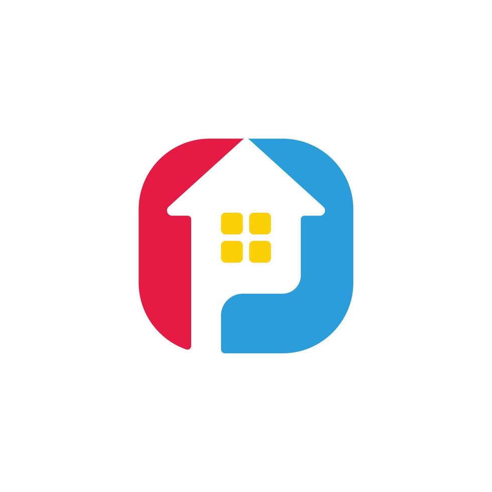 abstract huis pijl omhoog plein brief p logo vector