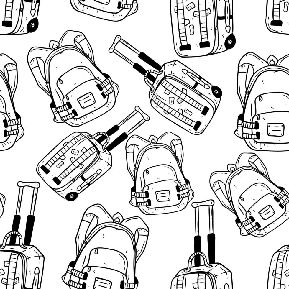 hand- tekening zak verzameling voor reizen in naadloos patroon vector