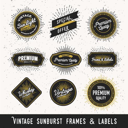 Set van frame en label met vintage sunburst ontwerp. Vintage lig vector