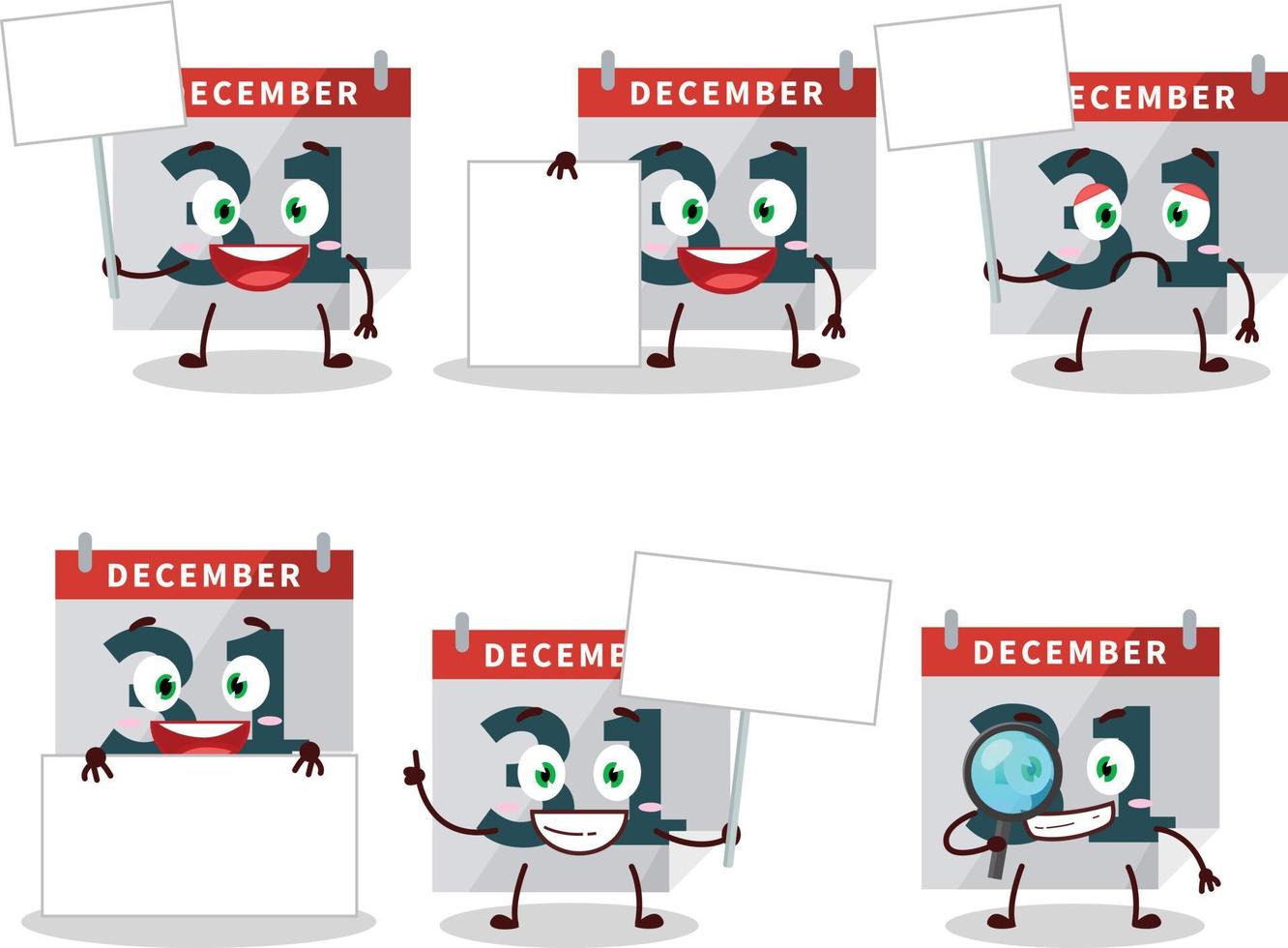 december 31e kalender tekenfilm karakter brengen informatie bord vector