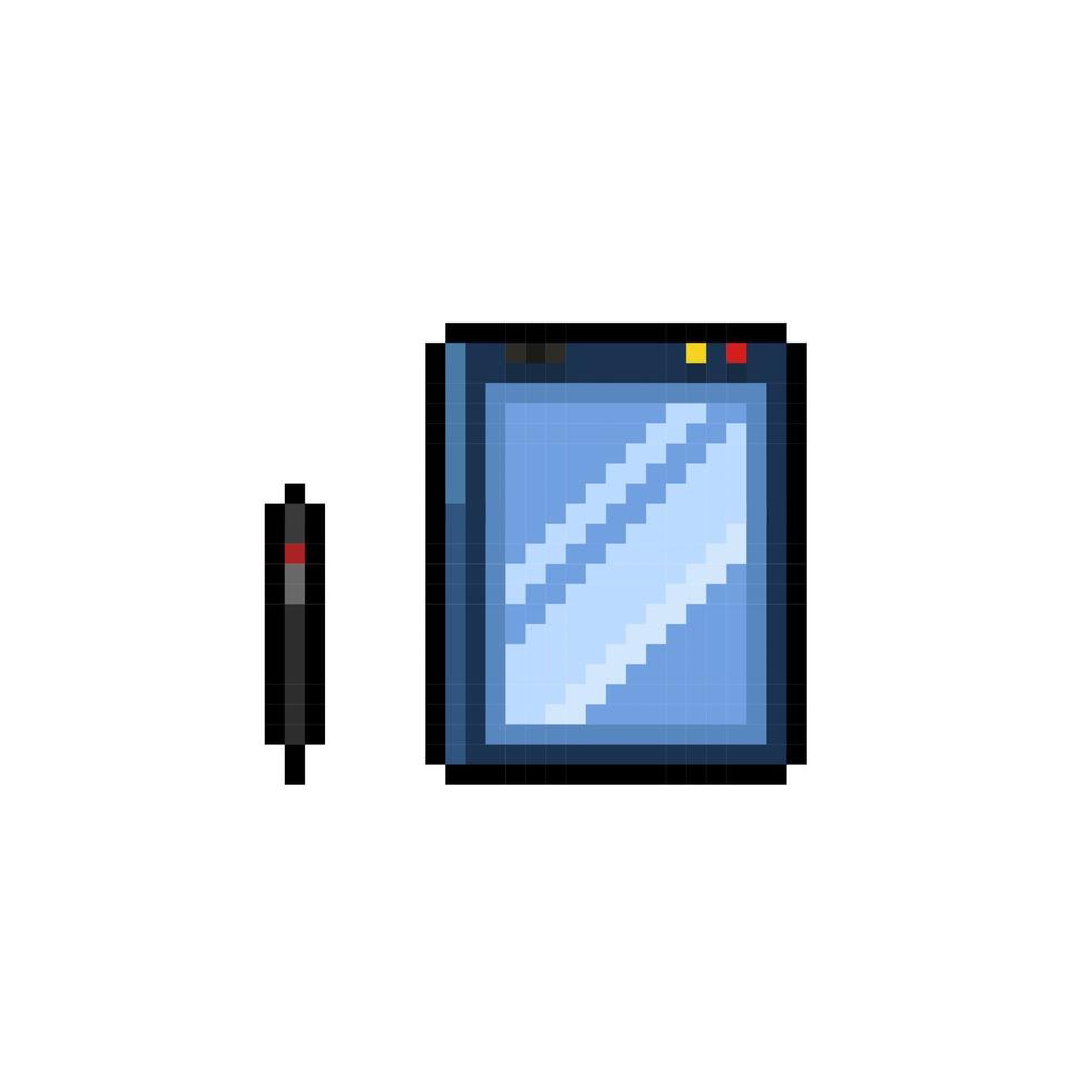 tablet telefoon met stylus in pixel kunst stijl vector