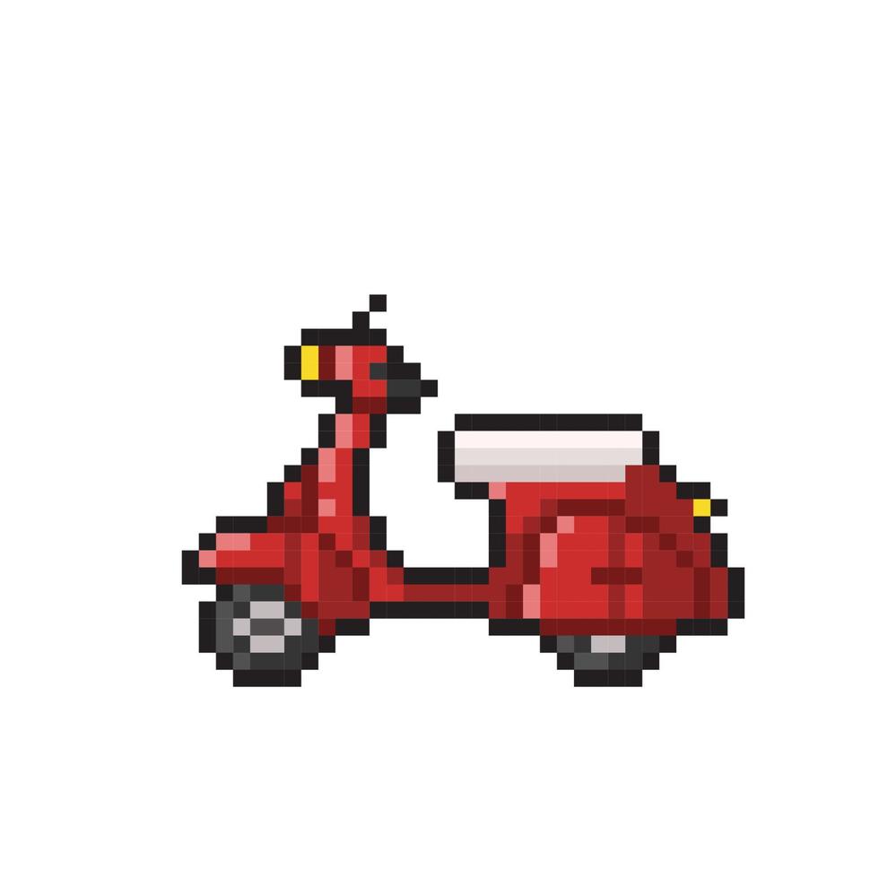 rood scooter in pixel kunst stijl vector