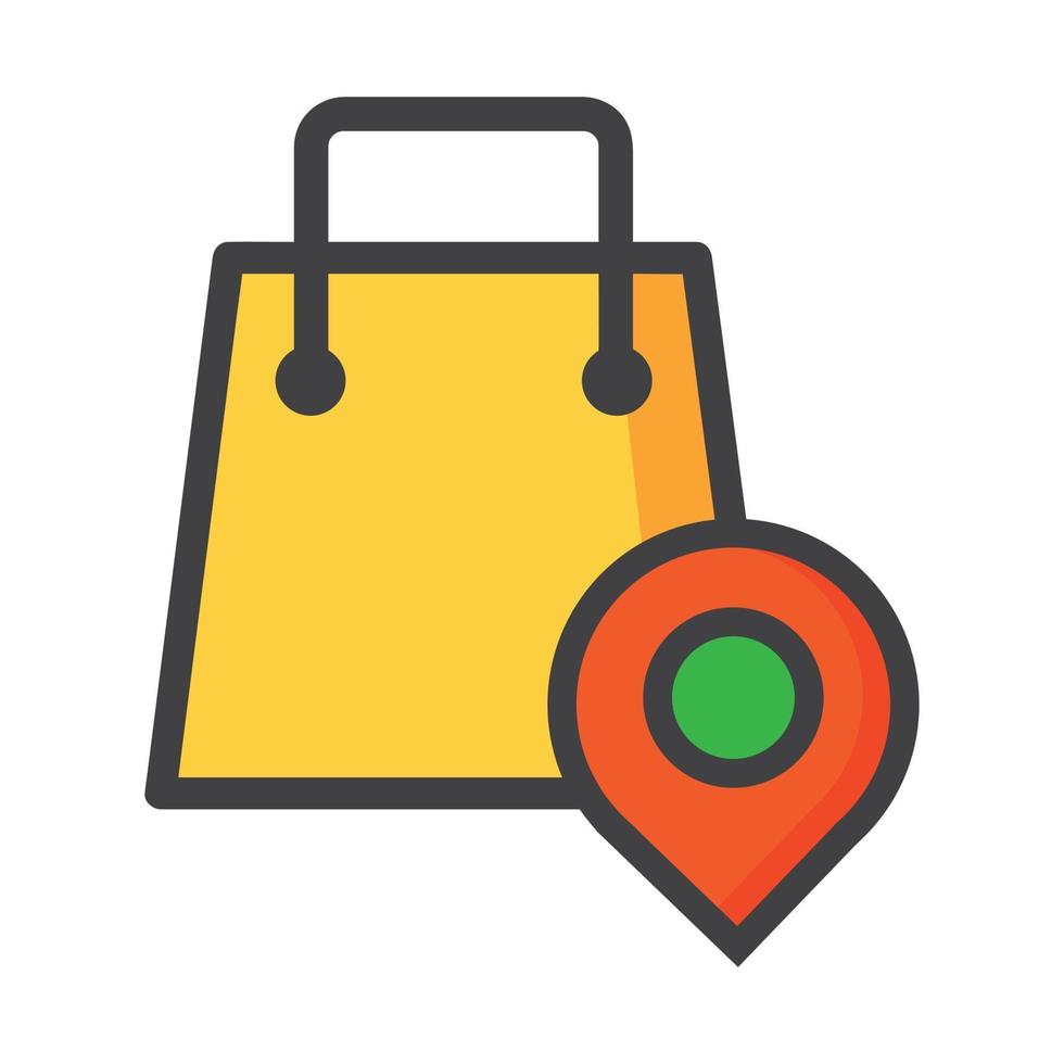 winkeltas illustratie. boodschappentas met locatiepictogram. kan gebruiken voor, pictogram ontwerpelement, ui, web, mobiele app. vector