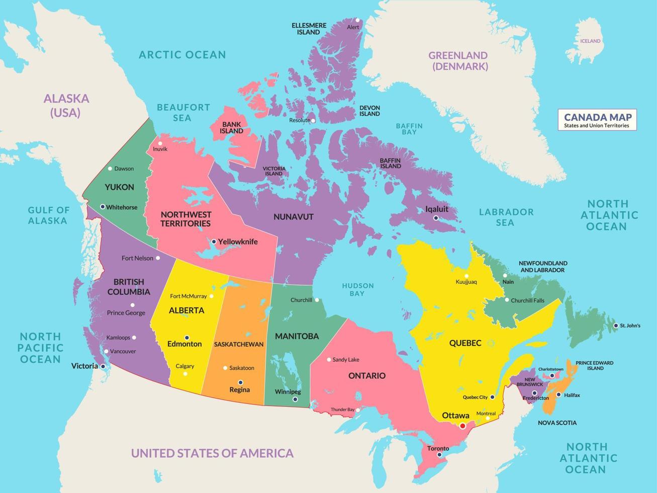 Canada geografisch regio land kaart voor onderwijs doel vector