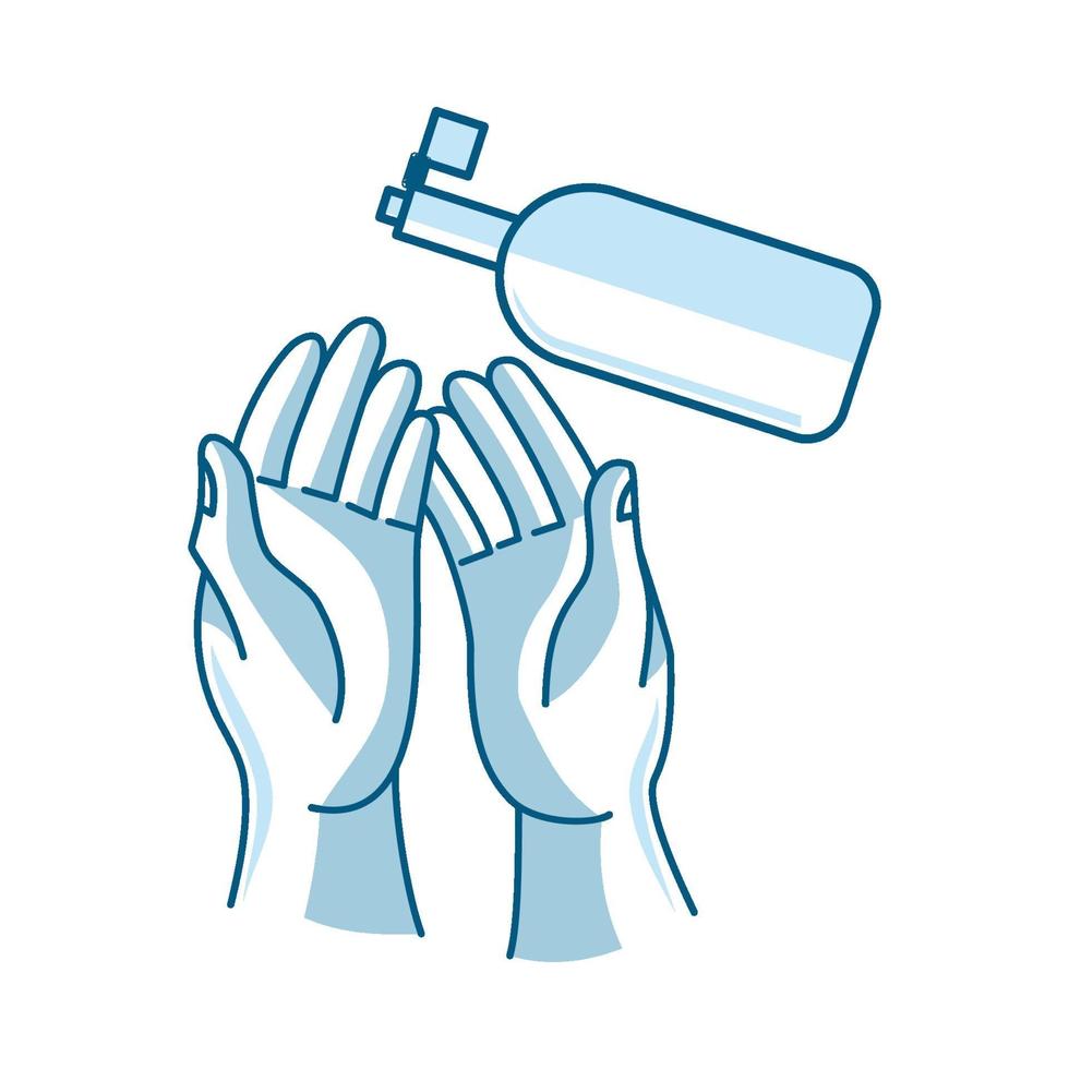 hand wassen met ontsmettingsmiddel vloeibare zeep vector icon procedure