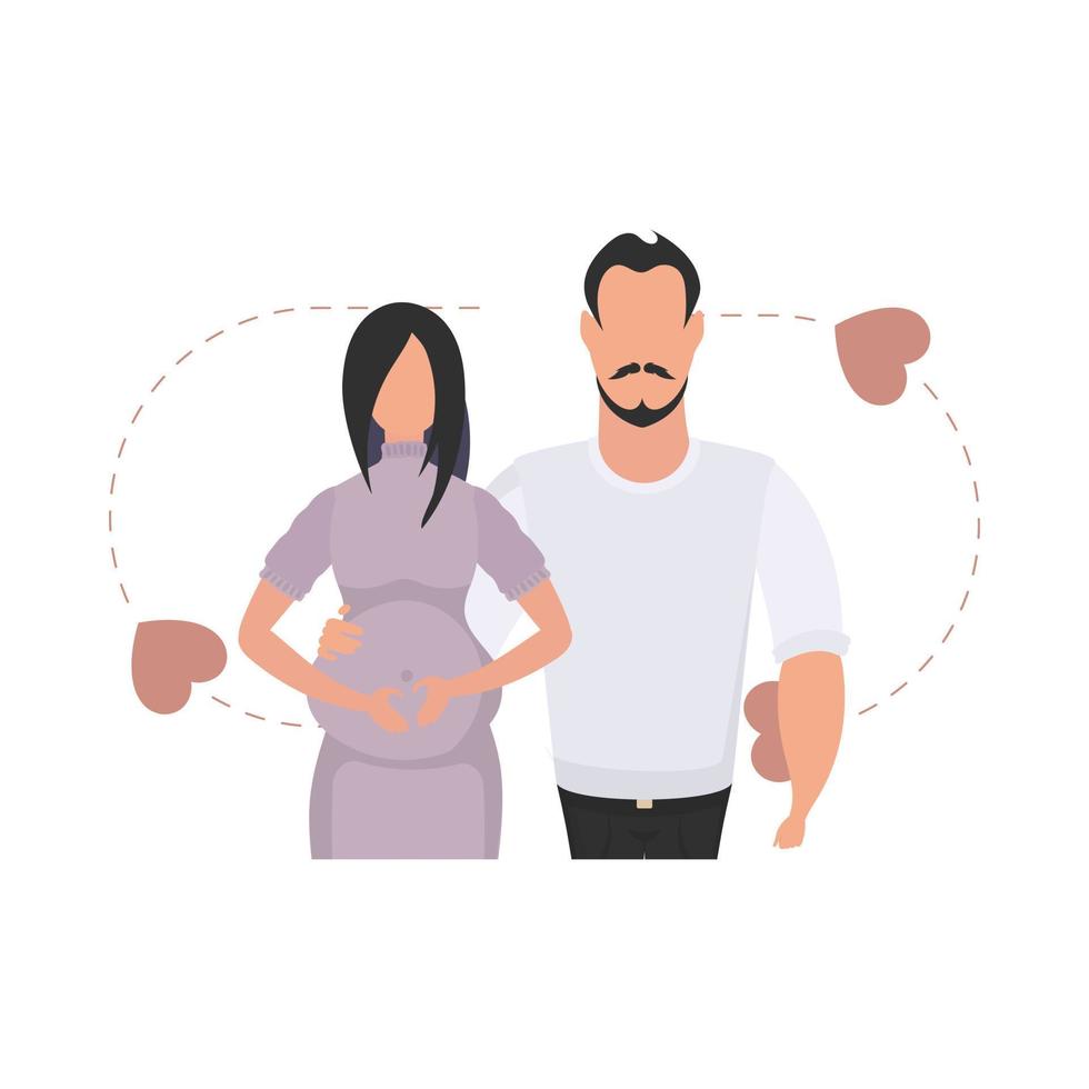een Mens en een zwanger vrouw zijn afgebeeld tot je middel. geïsoleerd Aan wit achtergrond. gelukkig zwangerschap concept. vector illustratie.