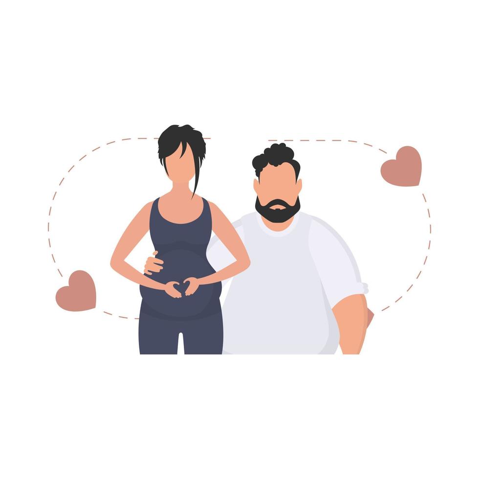 een Mens en een zwanger vrouw zijn afgebeeld tot je middel. geïsoleerd. gelukkig zwangerschap concept. schattig illustratie in vlak stijl. vector