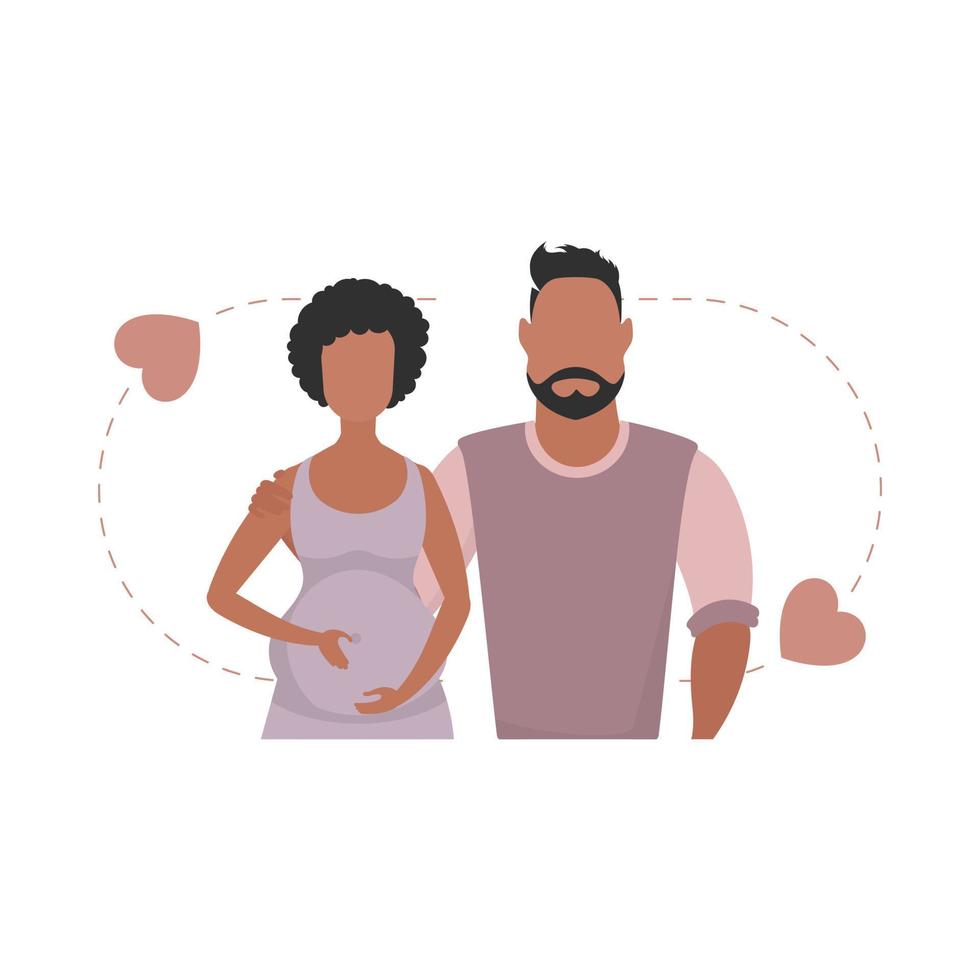 een Mens en een zwanger vrouw zijn afgebeeld tot je middel. geïsoleerd. gelukkig zwangerschap concept. vector illustratie.