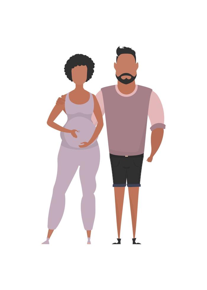 de Mens en de zwanger vrouw zijn afgebeeld in vol groei. geïsoleerd. gelukkig zwangerschap concept. vector in tekenfilm stijl.