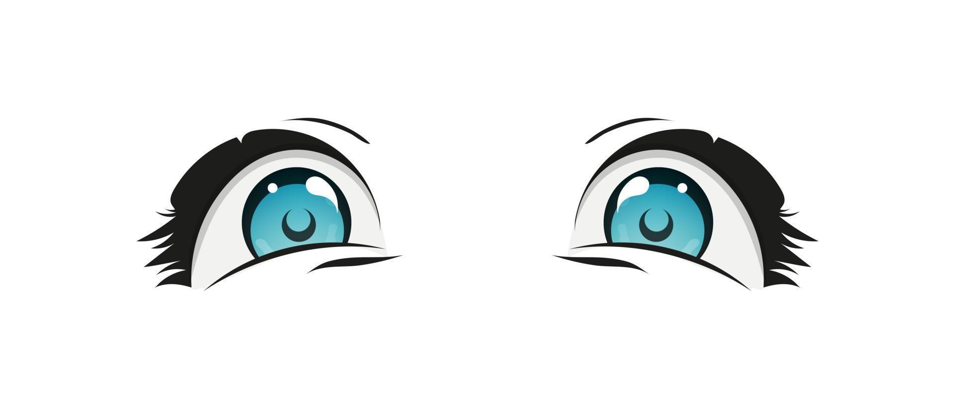 gelukkig anime stijl groot blauw ogen met schittert. hand- getrokken vector illustratie. geïsoleerd Aan wit achtergrond.