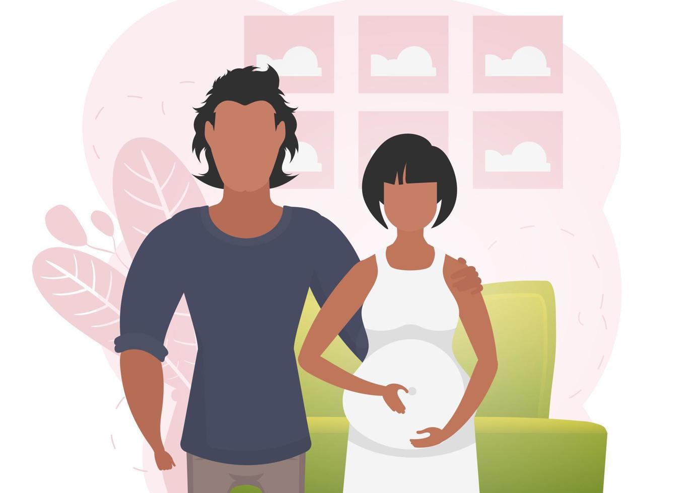 Mens en zwanger vrouw. banier Aan de thema jong familie is aan het wachten voor de geboorte van een kind. gelukkig zwangerschap. vector illustratie.