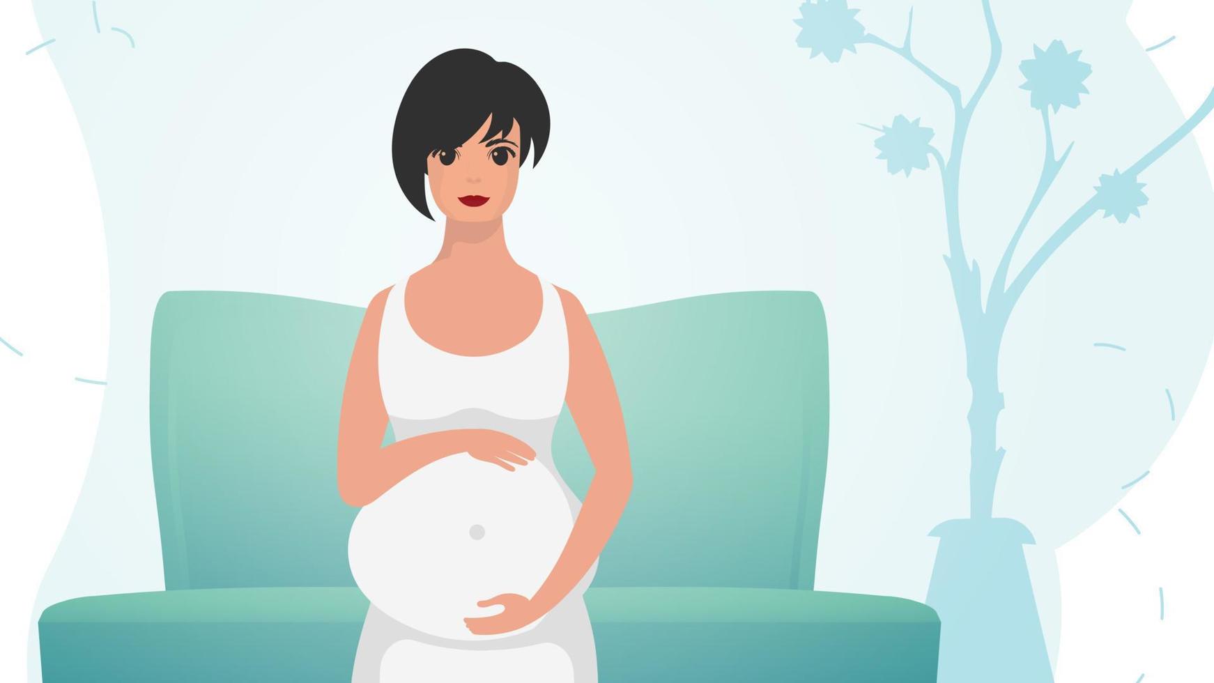 zwanger meisje Holding haar maag. zwangerschap en moederschap. vector illustratie.