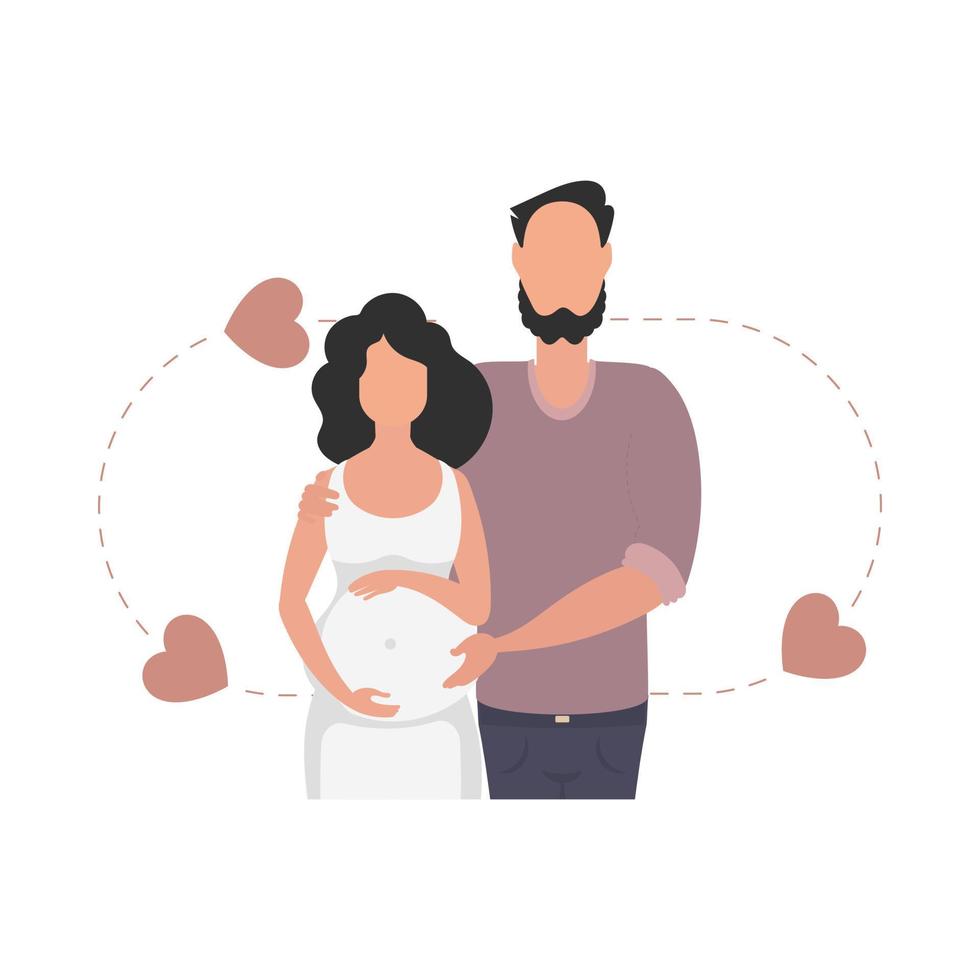 een zwanger vrouw met haar man tot je middel. geïsoleerd. gelukkig zwangerschap concept. vector in tekenfilm stijl.