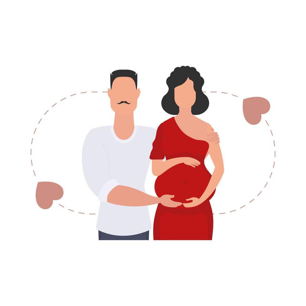 een zwanger vrouw met haar man tot je middel. geïsoleerd. gelukkig zwangerschap concept. schattig illustratie in vlak stijl. vector