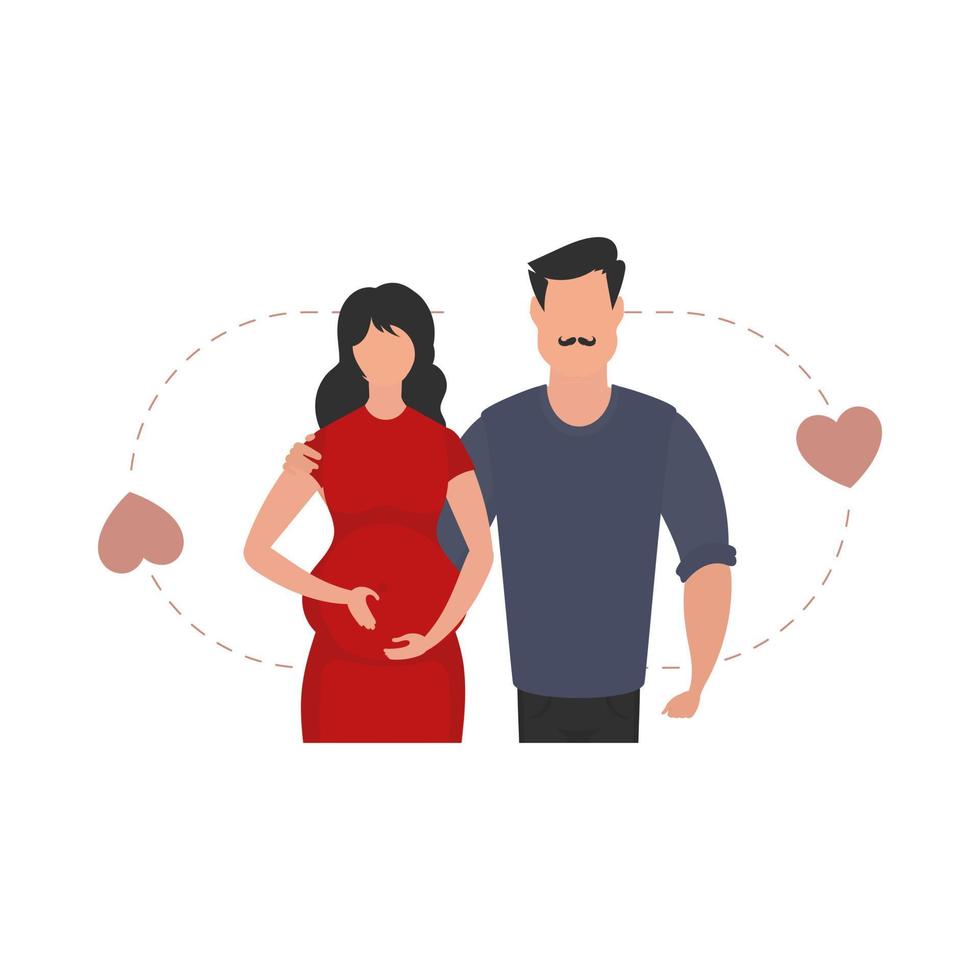een Mens en een zwanger vrouw naar de taille. geïsoleerd. gelukkig zwangerschap concept. vector illustratie.