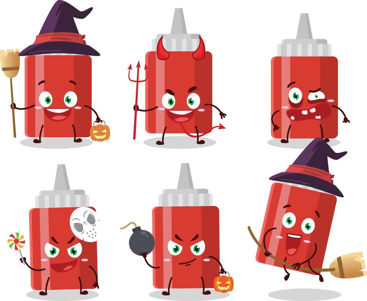 halloween uitdrukking emoticons met tekenfilm karakter van saus fles vector