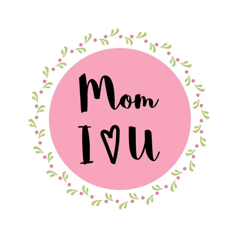 postzegel met tekst liefde u mam voor gelukkig moeders dag viering in kinderachtig stijl bloemen krans elegant groet kaart ontwerp roze element vector illustratie.