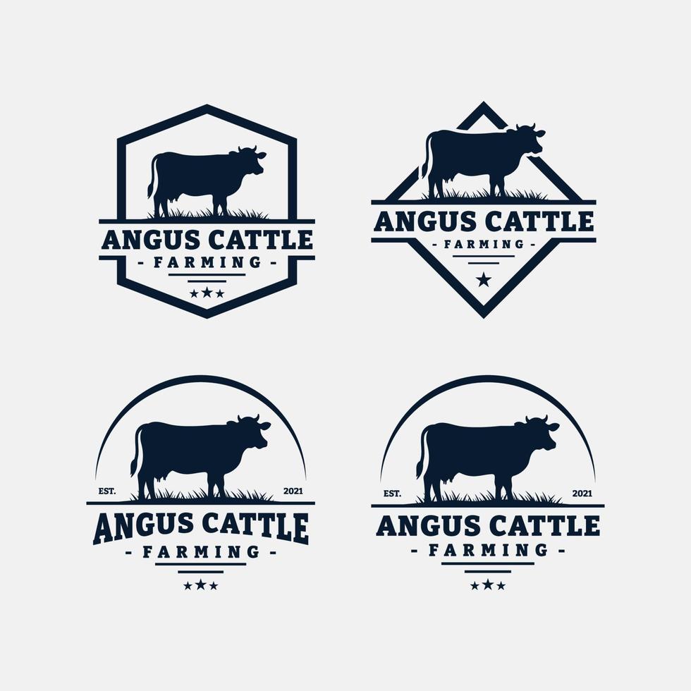 reeks van vee boerderij logo sjabloon ontwerp. wijnoogst zwart angus insigne vector. vector