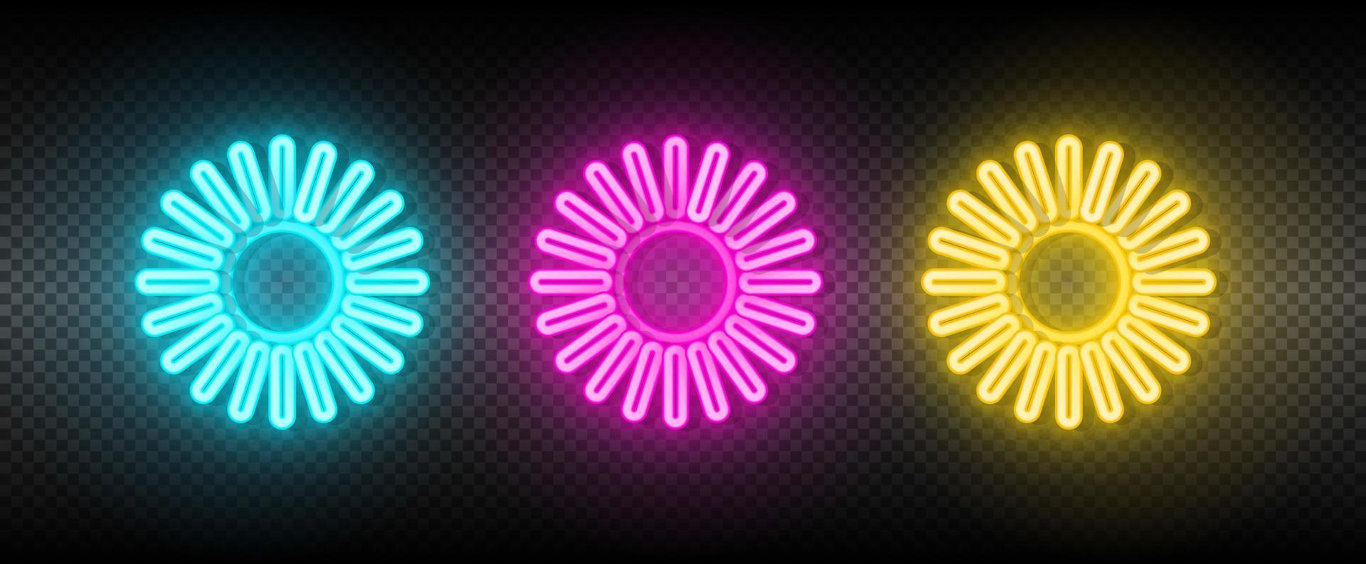 zon blauw, roze en geel neon vector icoon set.