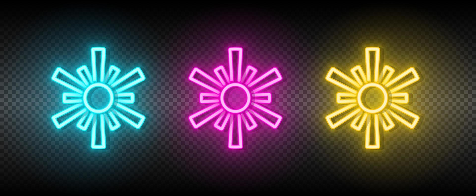 zon blauw, roze en geel neon vector icoon set.