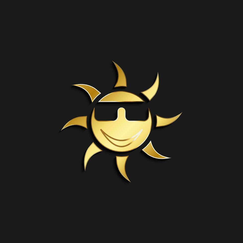 zon, emoji goud icoon. vector illustratie van gouden stijl. zomer tijd Aan donker achtergrond .