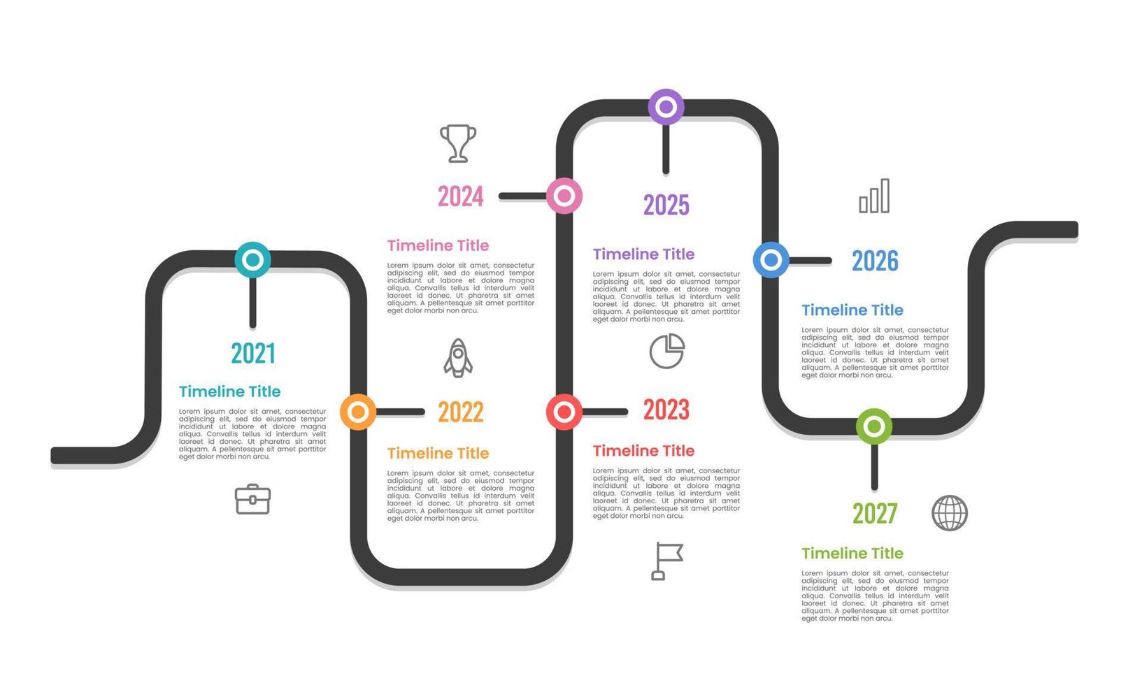 7 jaar tijdlijn infographic routekaart naar succes. vector illustratie.