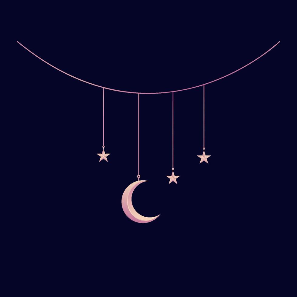 hangende Ramadhan lantaarn lichten in roze helling grafisch element voor Ramadan decoratie ontwerp vector
