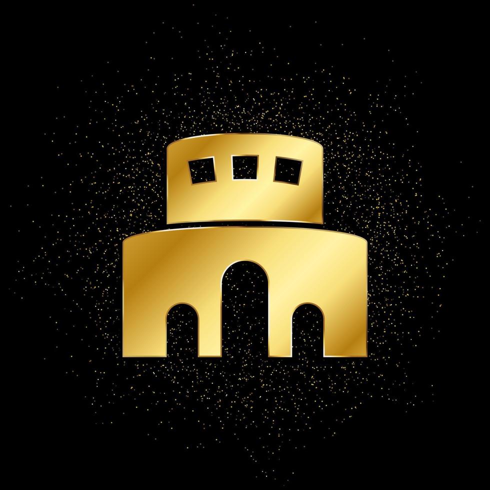 sport- arena goud icoon. vector illustratie van gouden deeltje achtergrond. goud icoon