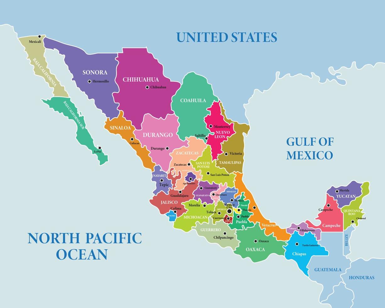 Mexico gedetailleerd land kaart sjabloon vector