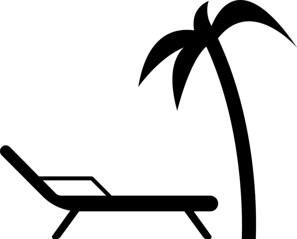 zomer strand tijd vakantie silhouet achtergrond met paraplu, lounge stoel en palm boom Bij kust vector icoon