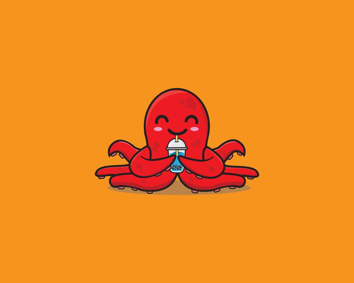 Octopus schattig drinken boba vector ontwerp