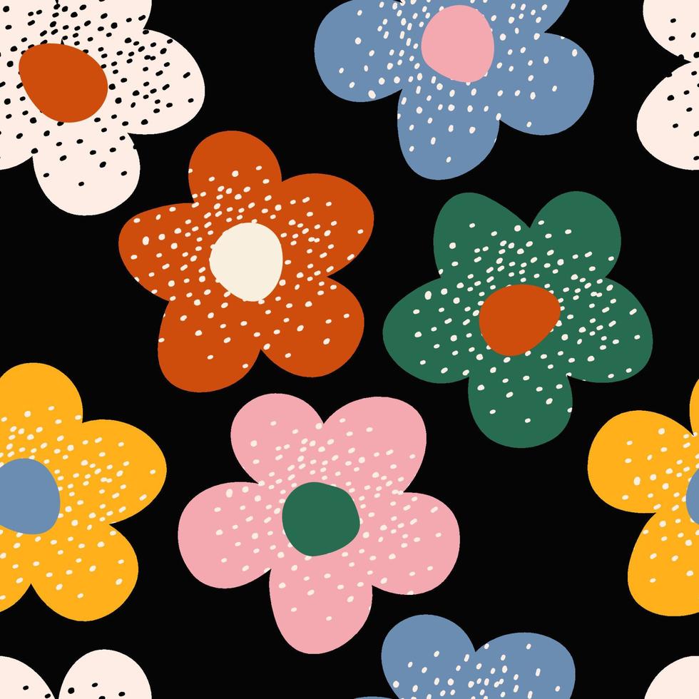 y2k madeliefje bloemen naadloos patroon in groovy retro funky stijl. gemakkelijk vormig bloemen vector achtergrond. knus wijnoogst kleding stof afdrukken, textiel, huis decoratie.