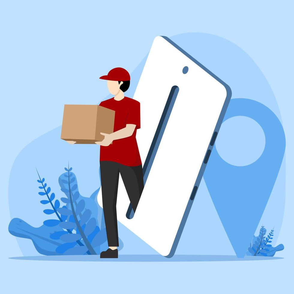 online levering concept, pakket levering van smartphone, levering onderhoud concept, snel en vrij levering concept, vector illustratie ontwerp.