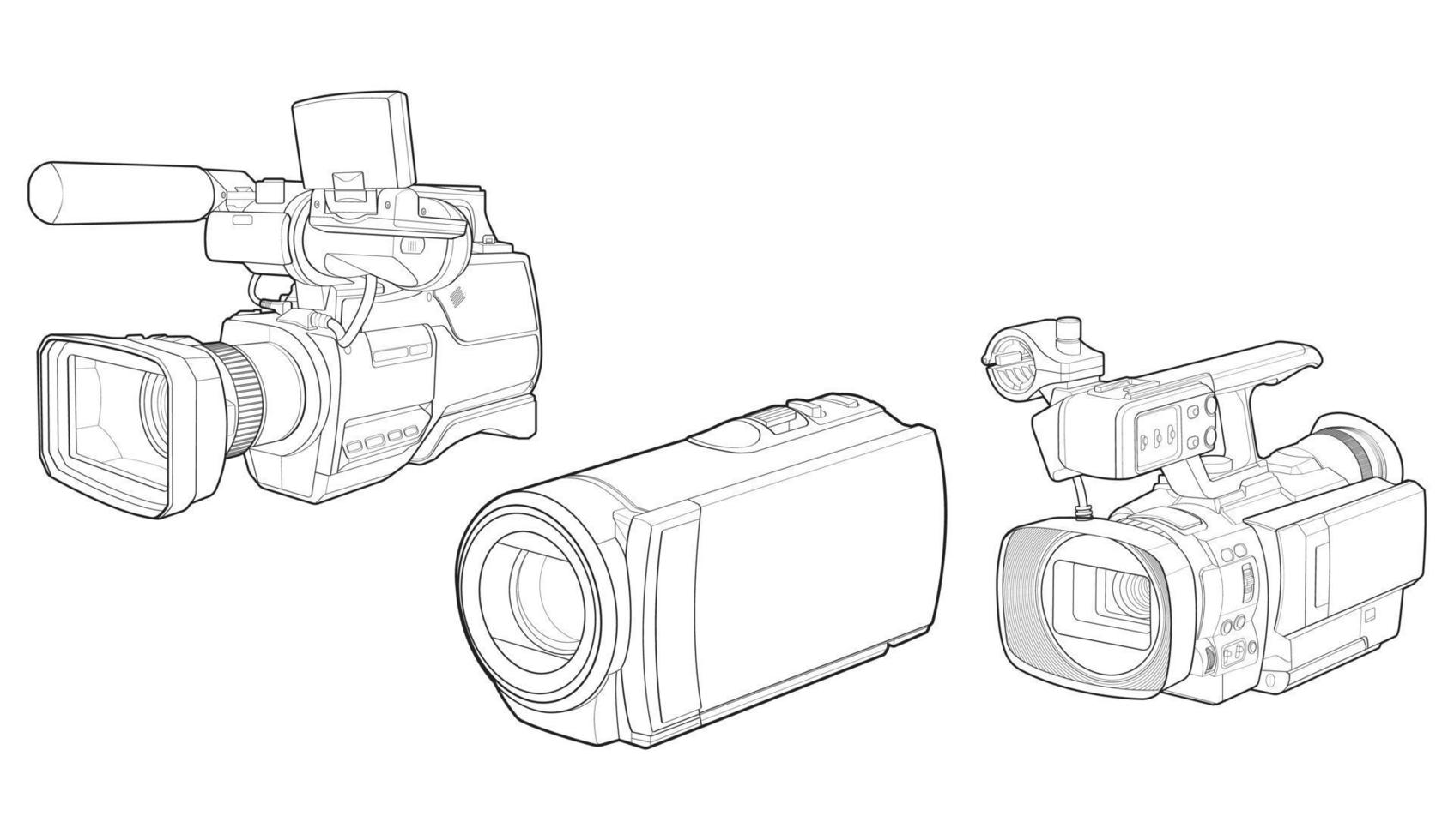 reeks van schetsen een video camera Aan een wit achtergrondra. video camera, vector schetsen illustratie voor opleiding tamplate.
