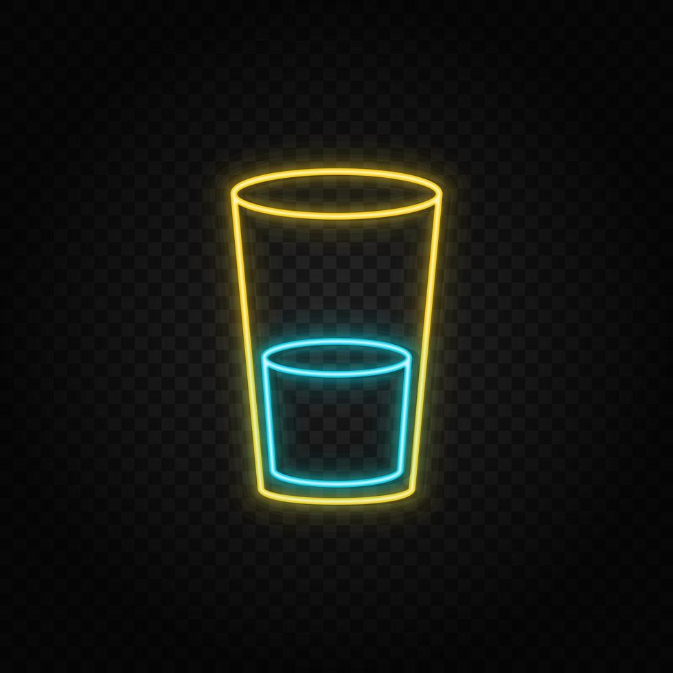 water, glas neon icoon. blauw en geel neon vector icoon. transparant achtergrond