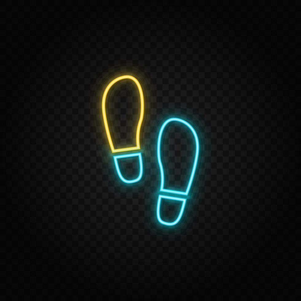 stap, voet neon icoon. blauw en geel neon vector icoon. transparant achtergrond